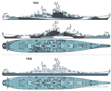 USS BB-63 Missouri [Battleship] (1945) - drawings, dimensions, pictures